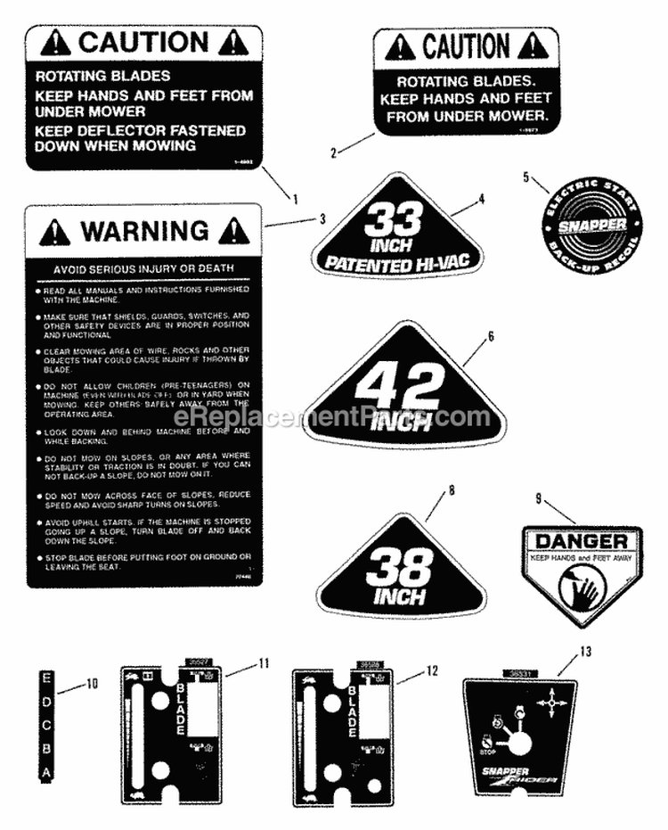 Decals (Part 1) Diagram and Parts List for HZ15420KVE  Snapper Lawn Tractor