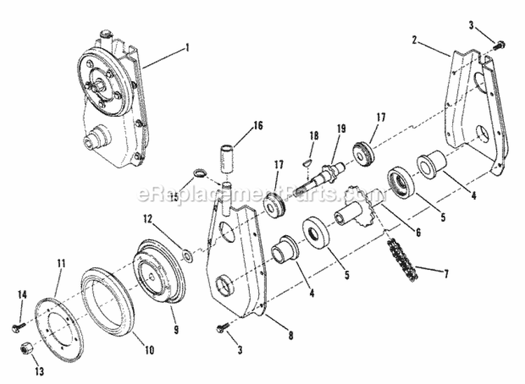 Chain Case Diagram and Parts List for I4221  Snapper Snow Blower