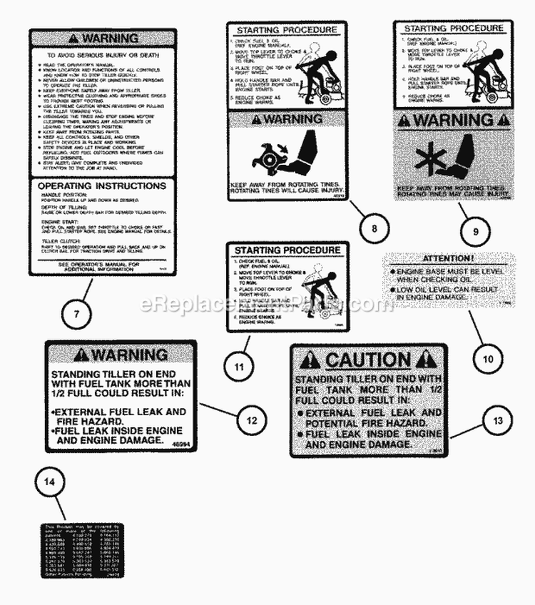 Decals (Continued-2) Diagram and Parts List for CICFR5505HV 84898 Snapper Tiller