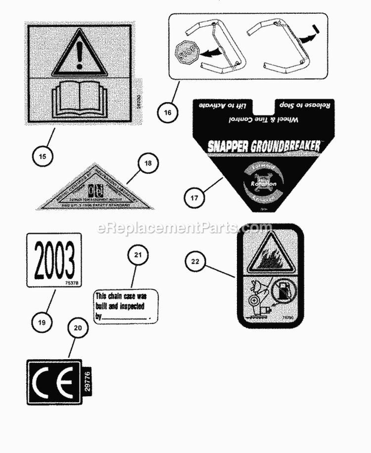 Decals (Continued-3) Diagram and Parts List for CICFR5505HV 84898 Snapper Tiller