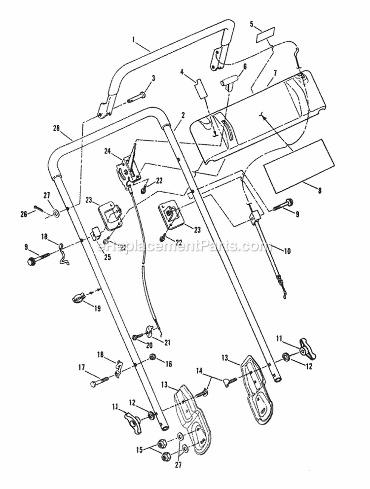 Handles  Controls Diagram and Parts List for L21500 Push Model Snapper Lawn Mower