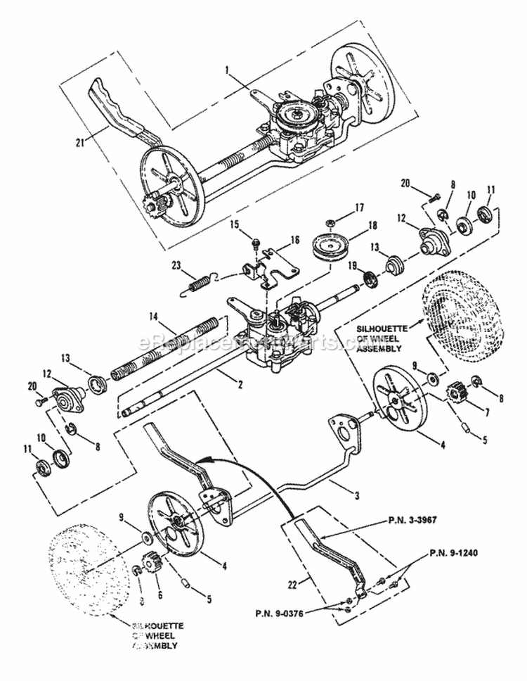 AxleTransmission Assembly Diagram and Parts List for ELP21500KWV  Snapper Lawn Mower