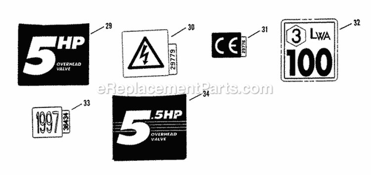 Decals (Part 3) Diagram and Parts List for ELP21500KWV  Snapper Lawn Mower