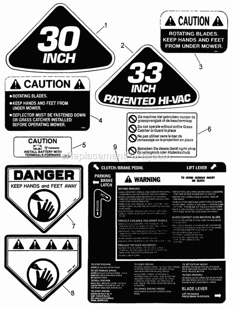 Decals (Part I) Diagram and Parts List for NLT120G30DB  Snapper Lawn Tractor
