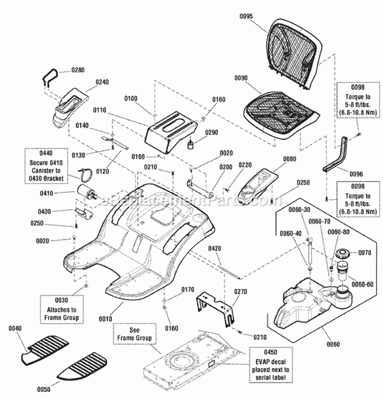 Seat Deck  Fuel Tank Group - Evap Compliant (195Gt 21Gt  24Gt) Diagram and Parts List for NXT2452 2691010 Snapper Lawn Tractor