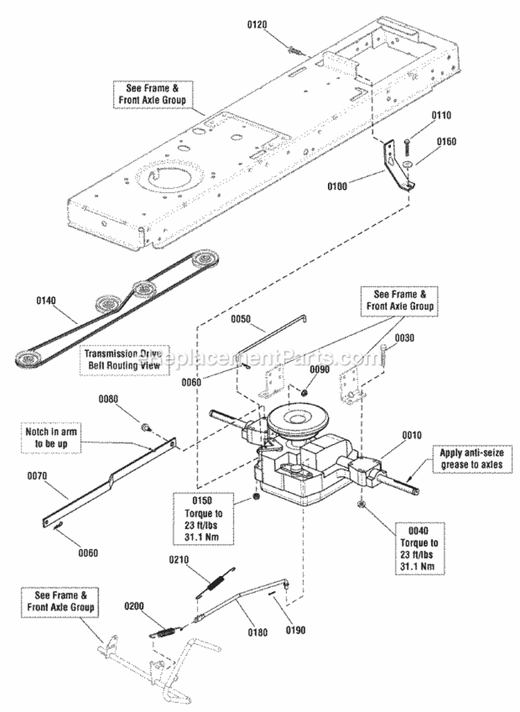 Transmission Group Diagram and Parts List for LT2452 2690980 Snapper Lawn Tractor