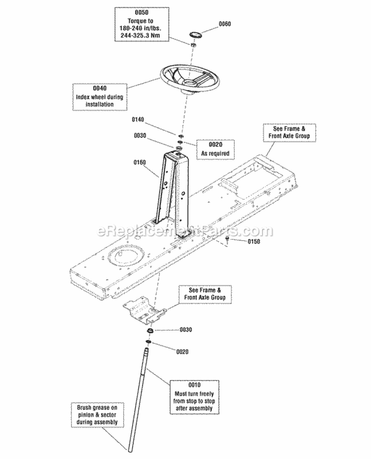 Steering Group Diagram and Parts List for LT2452 2690980 Snapper Lawn Tractor