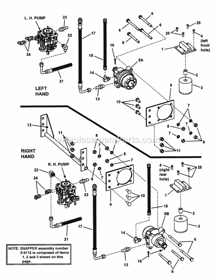 Hose Assembly (48  52 Deck Series 1) Pt1 Diagram and Parts List for NZM19481KWV  Snapper Lawn Tractor