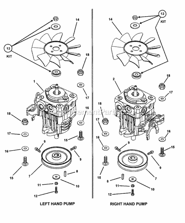 Hydro Pump Assemblies Diagram and Parts List for NZM27611KH  Snapper Lawn Tractor