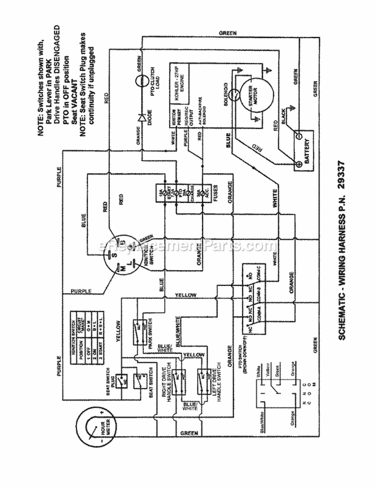 Wiring Schematic (Kohler Engines) Diagram and Parts List for NZM27611KH  Snapper Lawn Tractor