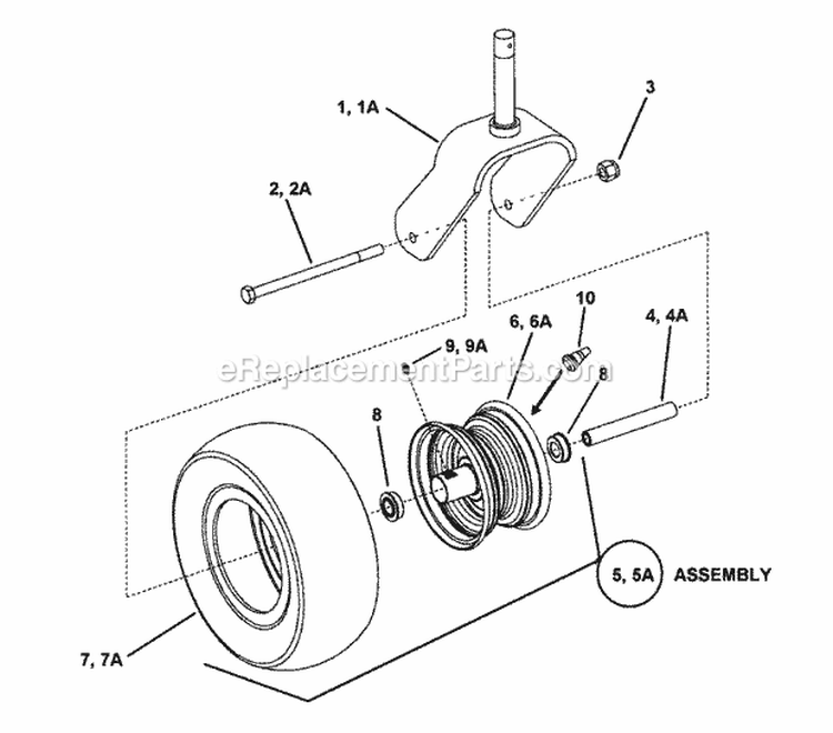 Caster Wheel Assembly Diagram and Parts List for NZM27611KH  Snapper Lawn Tractor