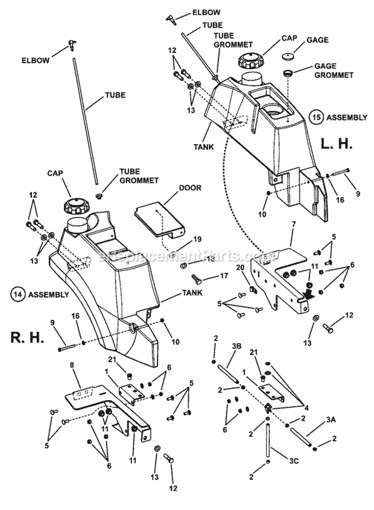 Fuel Tank Assembly Diagram and Parts List for NZM27612KH  Snapper Lawn Tractor