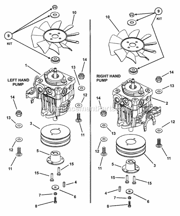 Hydro Pump Assemblies Diagram and Parts List for NZM27612KH  Snapper Lawn Tractor