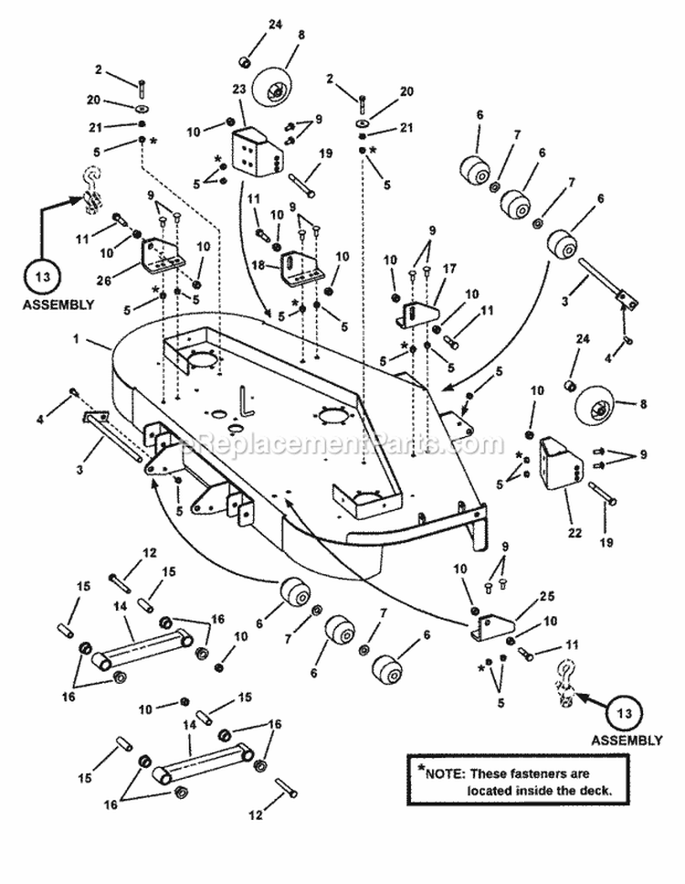 61 Cutting Deck Assembly (Sub Assy) Diagram and Parts List for NZM25613KWV  Snapper Lawn Tractor