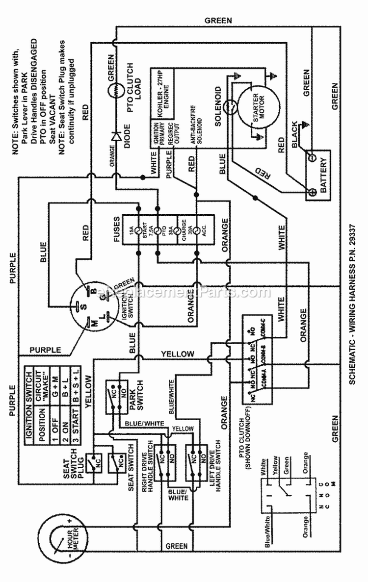 Wiring Schematic (Kohler Engines) Diagram and Parts List for NZM27612KH  Snapper Lawn Tractor