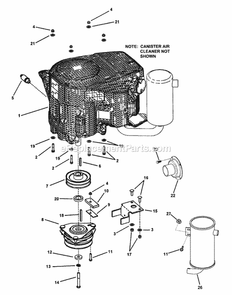 Engine Sub-Assembly Diagram and Parts List for NZM25613KWV  Snapper Lawn Tractor