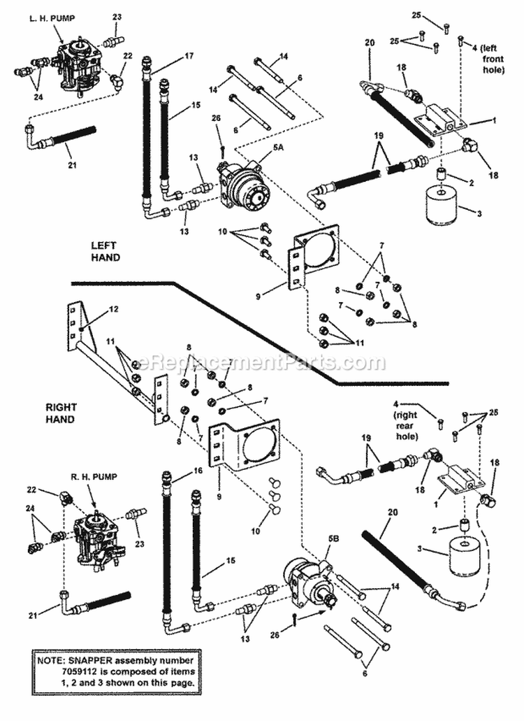 Hose Assembly (61 Deck) Series 1 Diagram and Parts List for NZMJ25611KH  Snapper Lawn Tractor