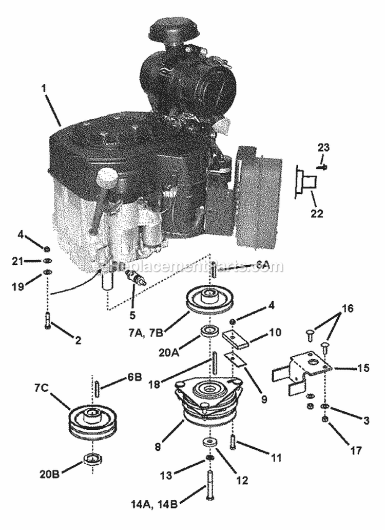 Engine Sub-Assembly Diagram and Parts List for NZMJ25611KH  Snapper Lawn Tractor