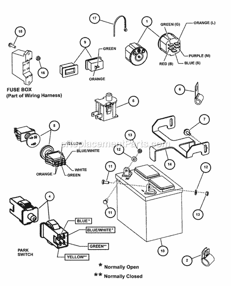 Electrical Components Diagram and Parts List for NZMJ25613KH  Snapper Lawn Tractor