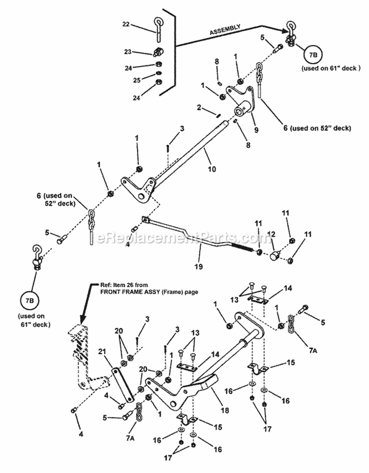 Front Frame Assembly (Deck Lift) Diagram and Parts List for NZMJ25613KH  Snapper Lawn Tractor