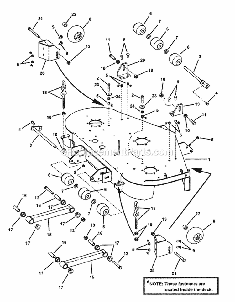 52 Cutting Deck Assembly (Sub Assy) Diagram and Parts List for NZMJ25613KH  Snapper Lawn Tractor