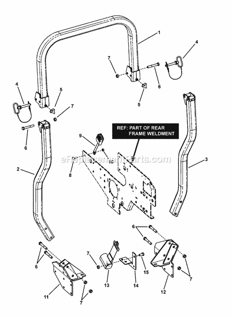 Roll Bar Protective Structure Diagram and Parts List for NZM25613KWV  Snapper Lawn Tractor