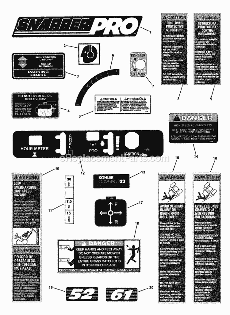 Decals Diagram and Parts List for NZMJ25613KH  Snapper Lawn Tractor