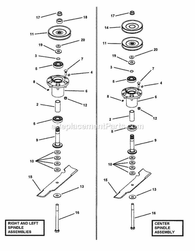 Deck Spindle Assemblies Diagram and Parts List for NZM25613KWV  Snapper Lawn Tractor