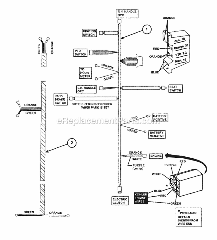 Wiring Harness (Kohler Engines) Diagram and Parts List for NZMXL30614KH  Snapper Lawn Tractor