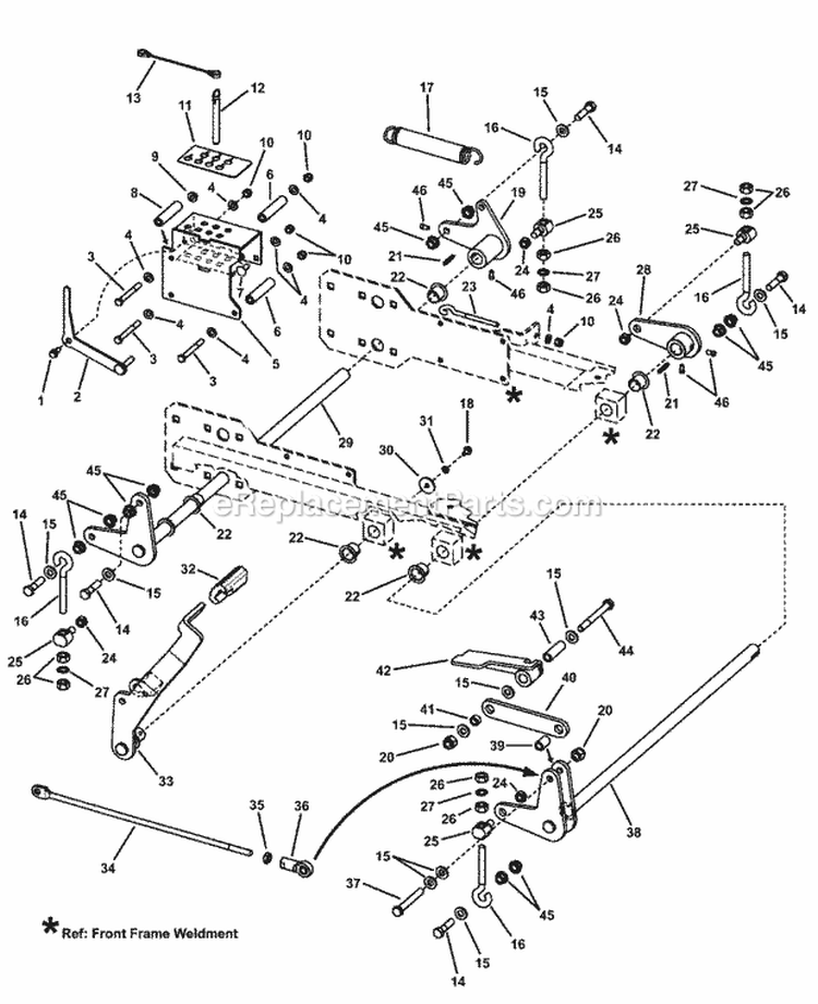 Front Chassis Assembly (Deck Lift) Diagram and Parts List for NZMXL30614KH  Snapper Lawn Tractor