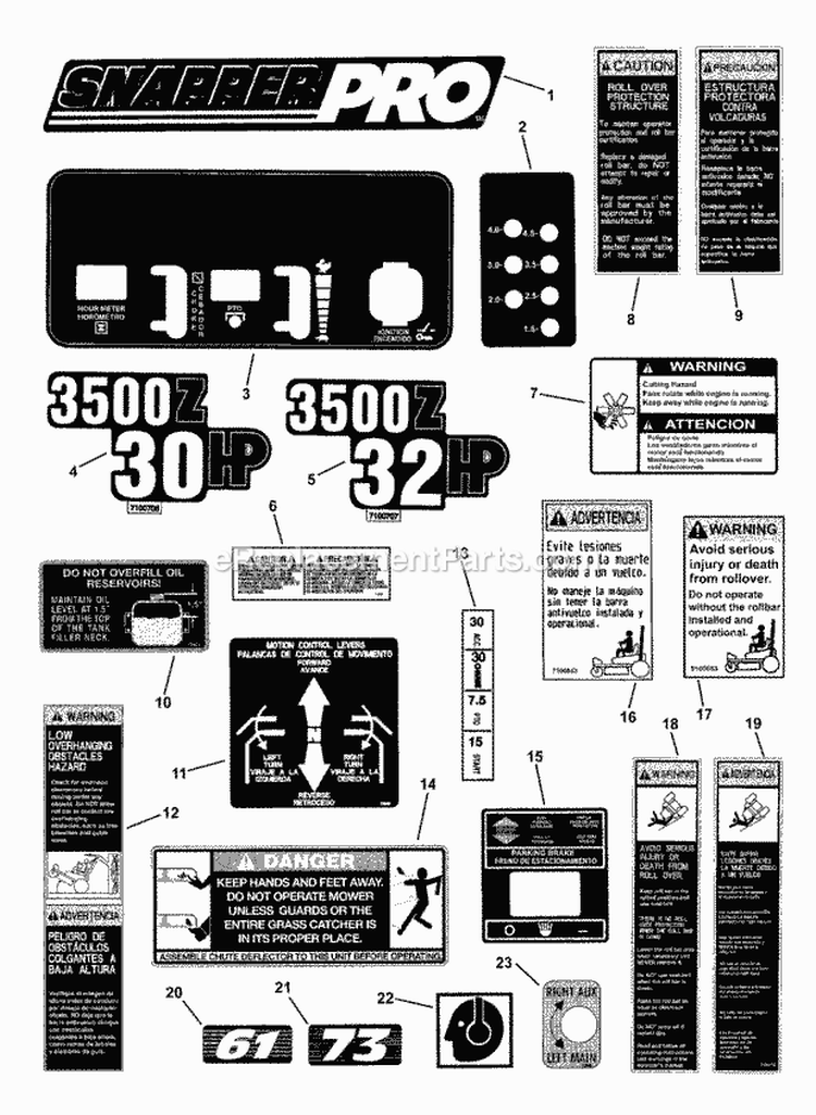 Decals Diagram and Parts List for NZMXL30614KH  Snapper Lawn Tractor