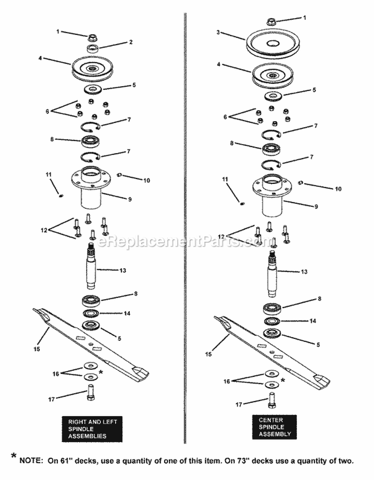 Deck Spindle Assemblies Diagram and Parts List for NZMXL30614KH  Snapper Lawn Tractor