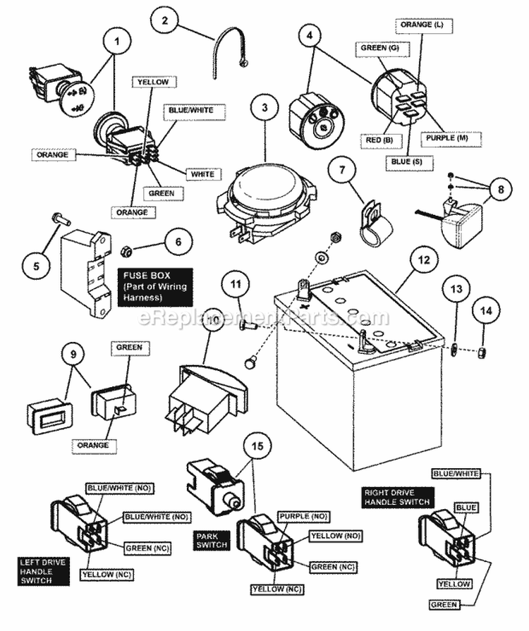 Electrical Components Diagram and Parts List for NZMXL30614KH  Snapper Lawn Tractor
