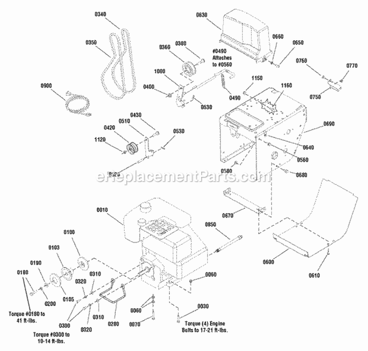 Engine Group Diagram and Parts List for P1738EX 1695677 Snapper Snow Blower