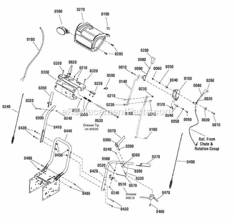 Handles  Controls Group Diagram and Parts List for P1738EX 1695677 Snapper Snow Blower