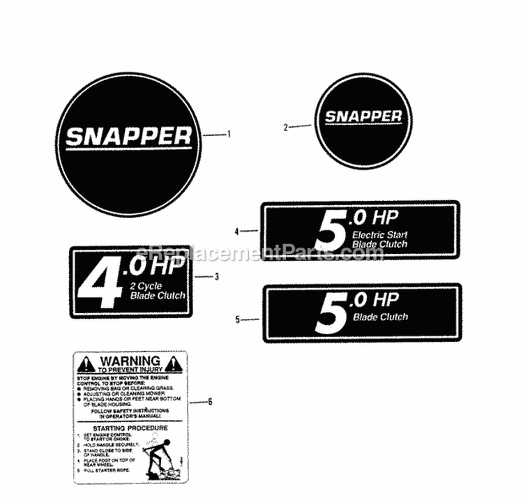 Decals (Part 2) Diagram and Parts List for 21406T-2  Snapper Lawn Mower