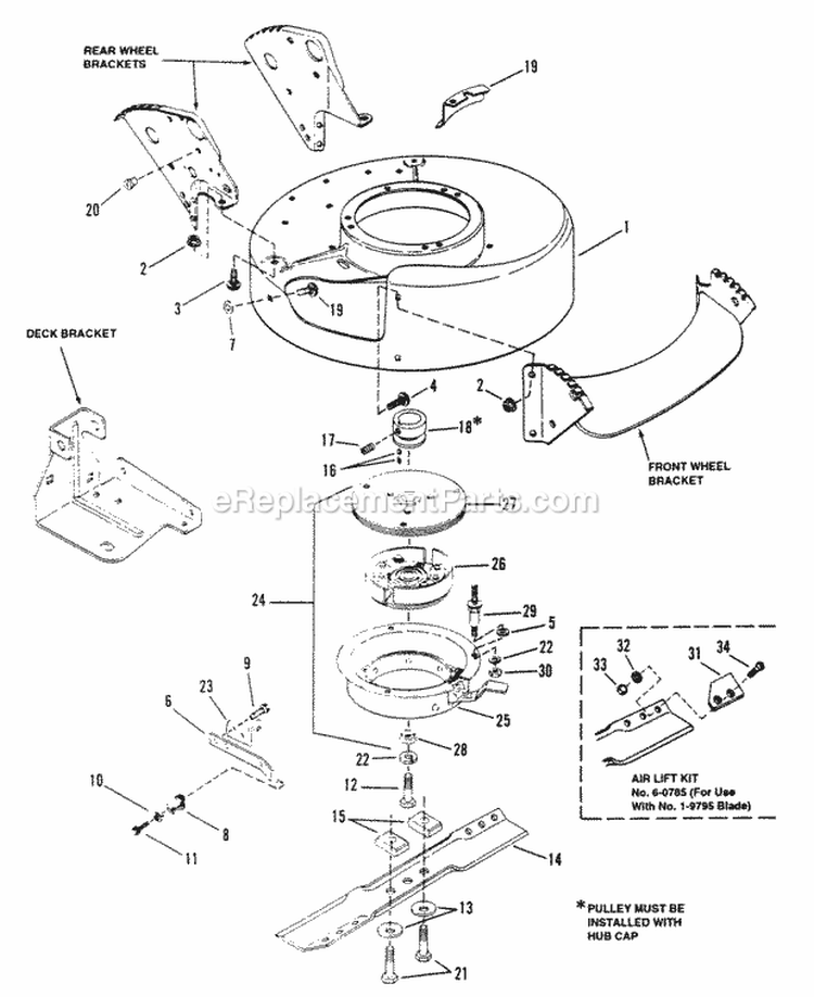Cutting Deck Blade Interlock Diagram and Parts List for PB21550V  Snapper Lawn Mower