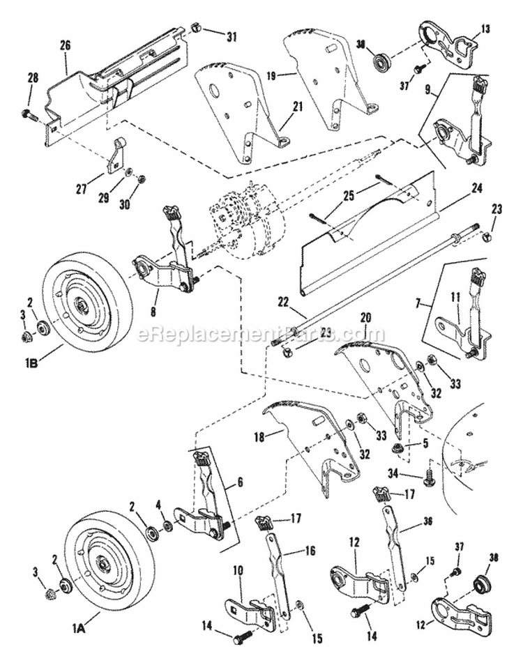 Rear Wheels Brackets Latches Diagram and Parts List for PC21507B  Snapper Lawn Mower