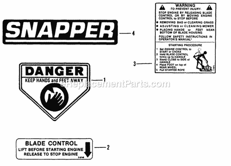 Decals (Part 1) Diagram and Parts List for PC21507B  Snapper Lawn Mower