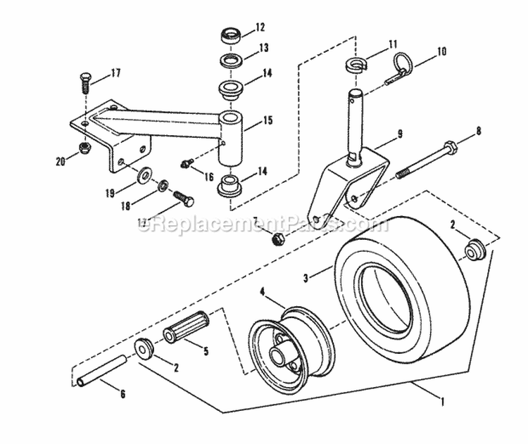 Caster Wheel  Tire Assembly Diagram and Parts List for PL71401KV  Snapper Lawn Mower