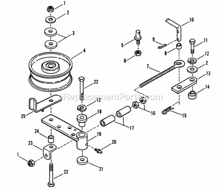 Deck Idler Assembly Diagram and Parts List for PL71401KV  Snapper Lawn Mower