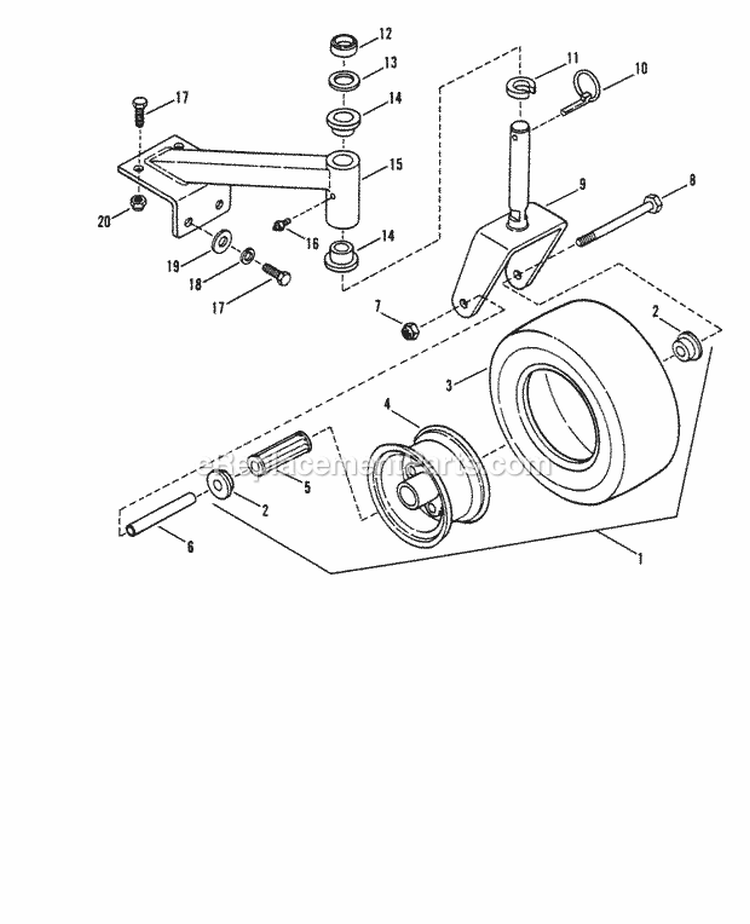 Caster Wheel  Tire Assembly Diagram and Parts List for PL71404KWV  Snapper Lawn Mower