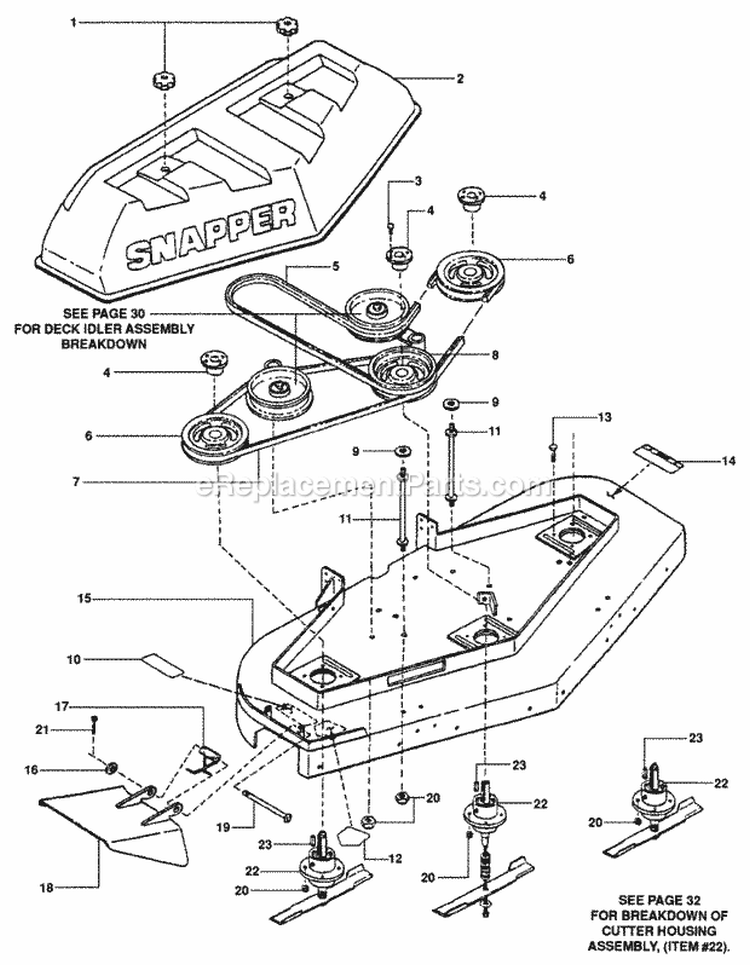 48 Mower Deck Assembly Diagram and Parts List for PL7H1404KWV 80695 Snapper Lawn Mower