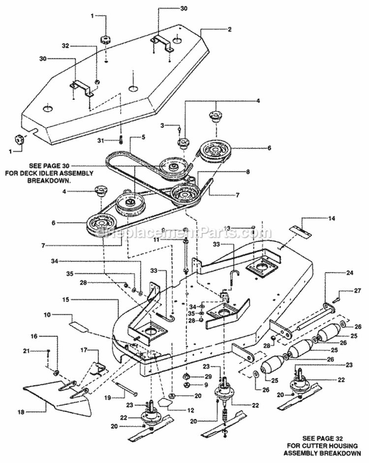 52 Mower Deck Assembly Diagram and Parts List for PL7H1404KWV 80695 Snapper Lawn Mower