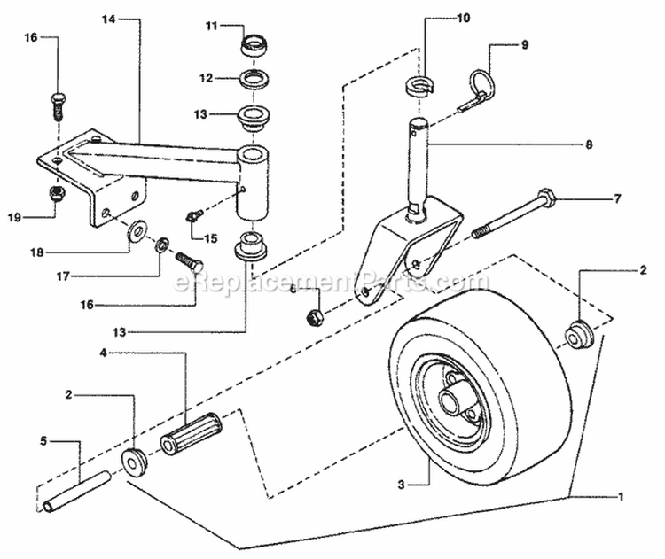 Caster Wheel  Tire Assembly Diagram and Parts List for PL7H1404KWV 80695 Snapper Lawn Mower