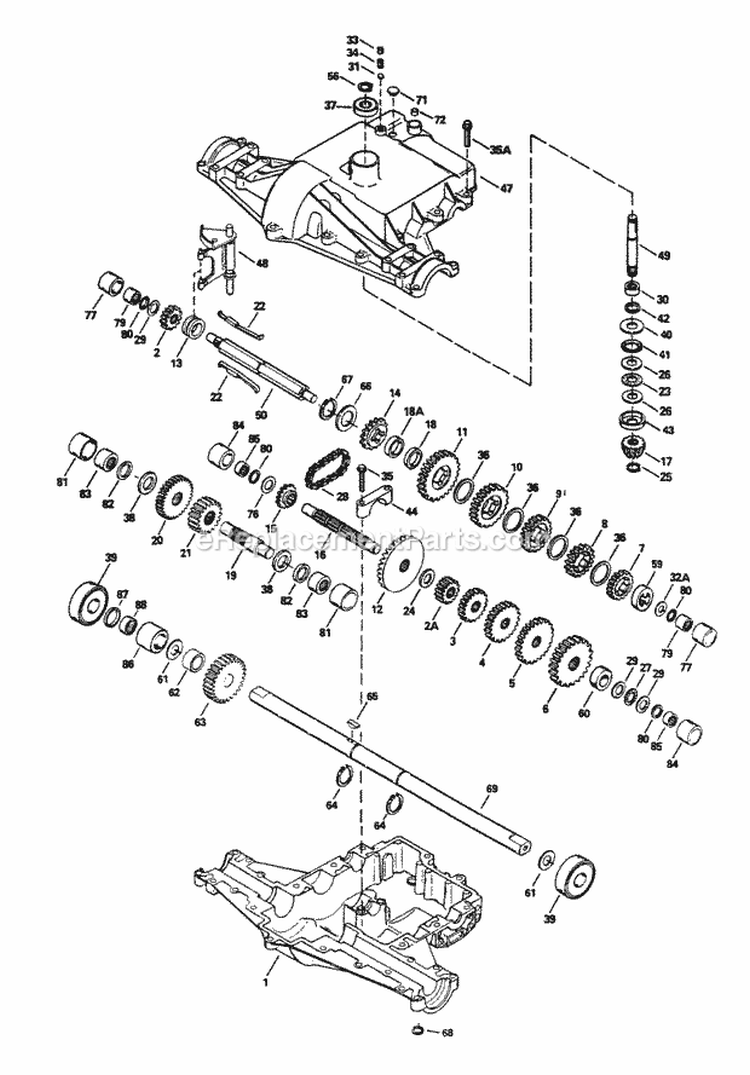 Peerless Transaxle Diagram and Parts List for PL8140KVE  Snapper Lawn Mower