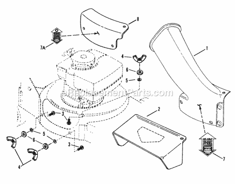 Accessory - Side Chute Adapter Diagram and Parts List for D20380  Snapper Lawn Mower