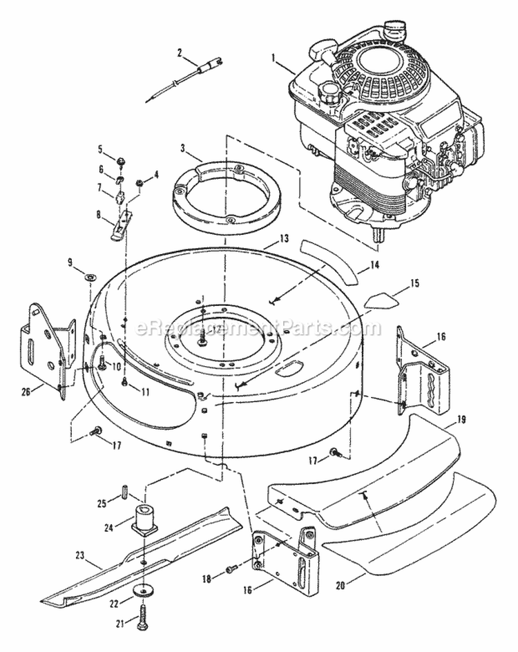 Engine Cutting Deck Blade Interlock (Push Models) Diagram and Parts List for R20500  Snapper Lawn Mower