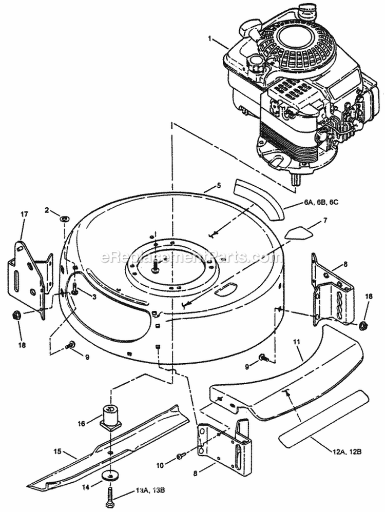 Engine Cutting Deck  Blade Diagram and Parts List for R205012  Snapper Lawn Mower