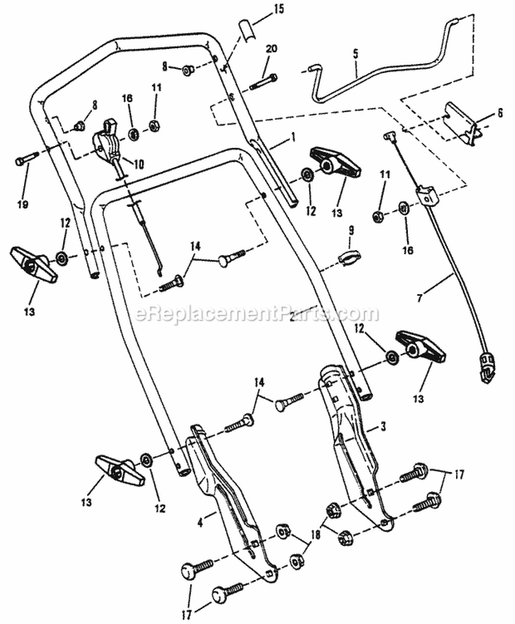 Handles  Controls (Series 12) Diagram and Parts List for R205012  Snapper Lawn Mower